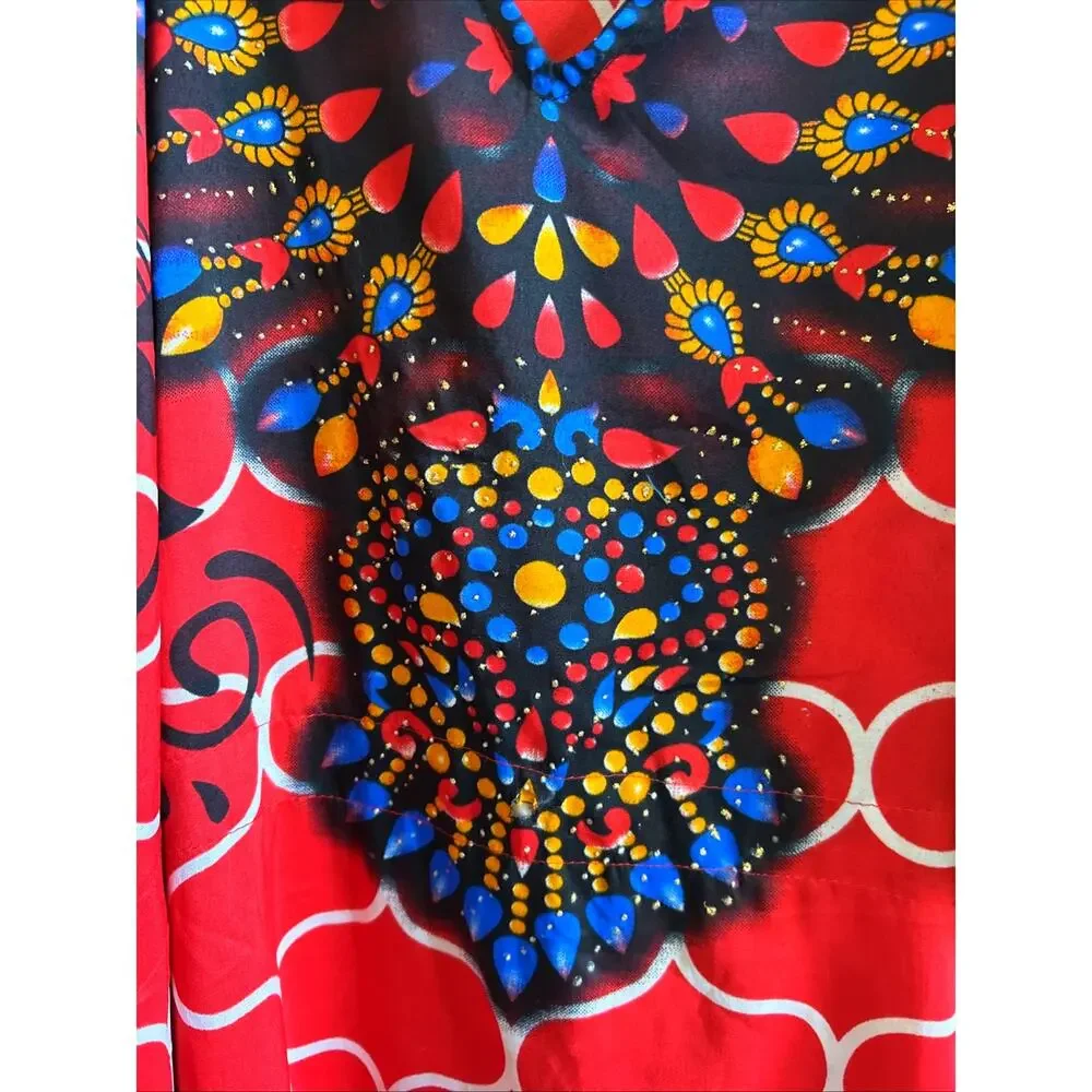 Women Kaftan red boho long coverup house coat Butterfly Dress Rock free XL